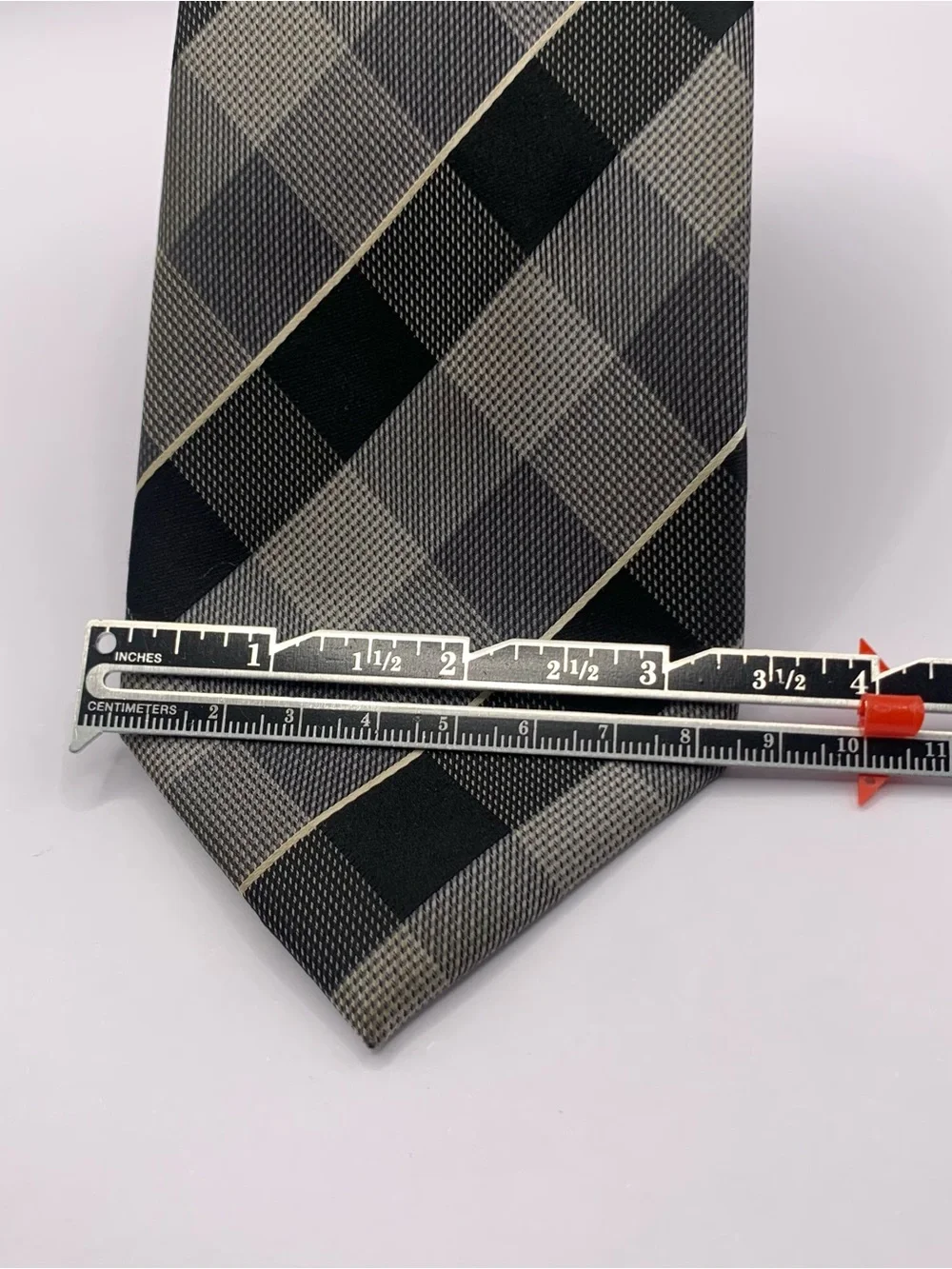 Geoffrey Beene Black and Gray Windowpane Plaid Tie business formal interview